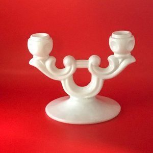 VTG White Milk Glass Double Tapered Candle Holder made by Indiana Glass Company